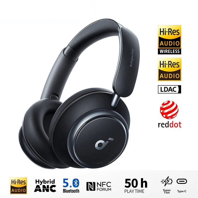 Anker-Soundcore Espaço Q45 Headphone, Bluetooth 5.3 ANC, Cancelamento de Ruído Adaptativo, Hi-Res Sound, LDAC Suporte App, Original, A3040