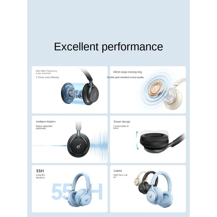 Anker-Soundcore Espaço Um S1 Bluetooth Headset, Original, Inteligente, Verdadeiro Sem Fio, Redução de Ruído, 55H Tempo de Reprodução, Bluetooth 5.3