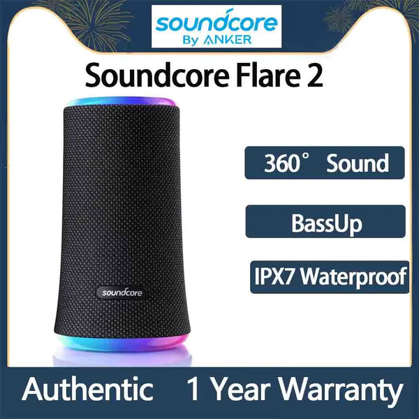 Anker-Soundcore Flare 2 Alto-falante Bluetooth sem fio, IPX7 portátil à prova d'água, Sports 360 Sound para festa de quintal, original, 20W