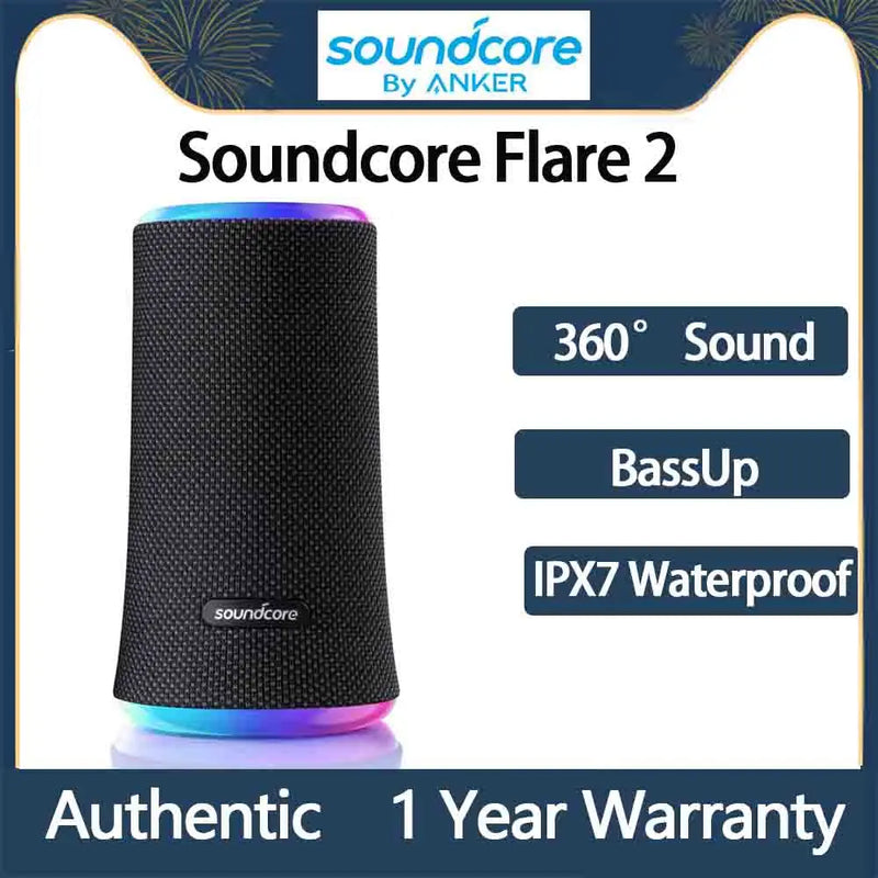 Anker-Soundcore Flare 2 Alto-falante Bluetooth sem fio, IPX7 portátil à prova d'água, Sports 360 Sound para festa de quintal, original, 20W