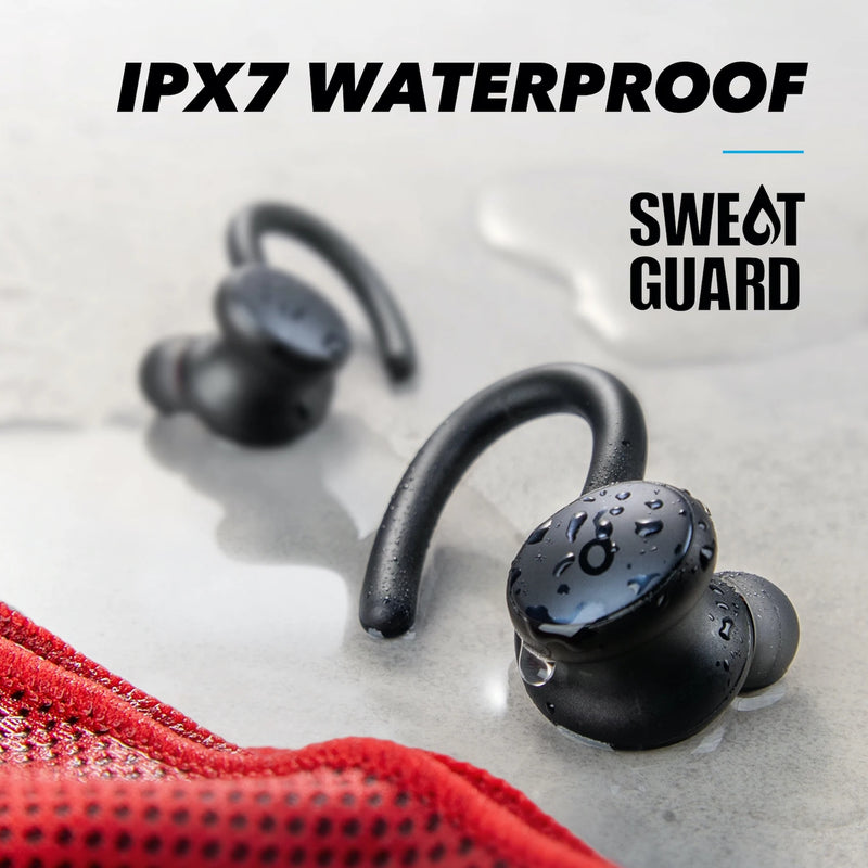 Anker-Soundcore Sport Bluetooth 5.2 Fones de ouvido, fones de ouvido IPX7 impermeáveis, sweatproof, ganchos rotativos, graves profundos, X10