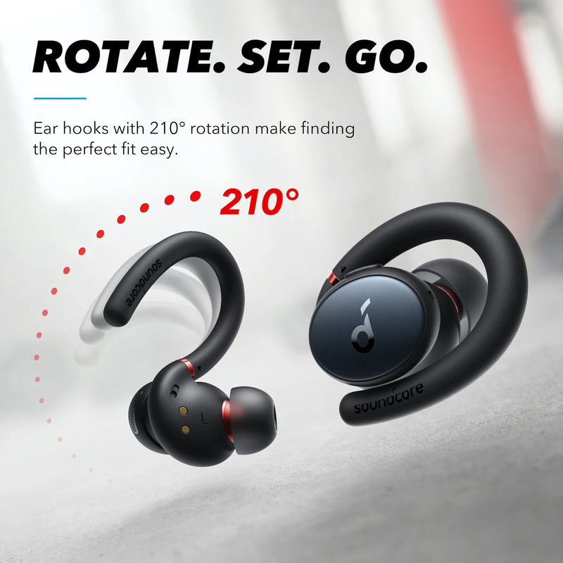Anker-Soundcore Sport Bluetooth 5.2 Fones de ouvido, fones de ouvido IPX7 impermeáveis, sweatproof, ganchos rotativos, graves profundos, X10