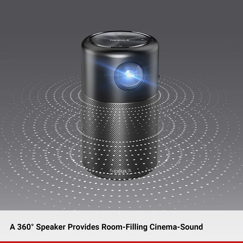 Anker-mini projetor com alto-falante 360 ", projetor inteligente, portátil, wi-fi, filme, com dlp, android 7.1 e aplicativo, 100 polegadas