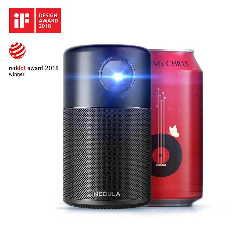 Anker-mini projetor com alto-falante 360 ", projetor inteligente, portátil, wi-fi, filme, com dlp, android 7.1 e aplicativo, 100 polegadas