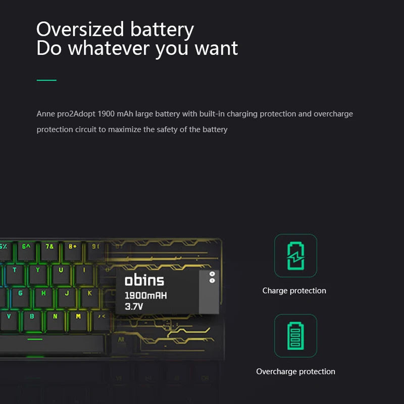 Anne pro 2 rgb teclado mecânico do jogo, 61 chaves, sem fio, bluetooth 5.0, interruptor azul, portátil, destacável, mini