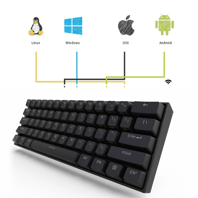 Anne pro 2 rgb teclado mecânico do jogo, 61 chaves, sem fio, bluetooth 5.0, interruptor azul, portátil, destacável, mini