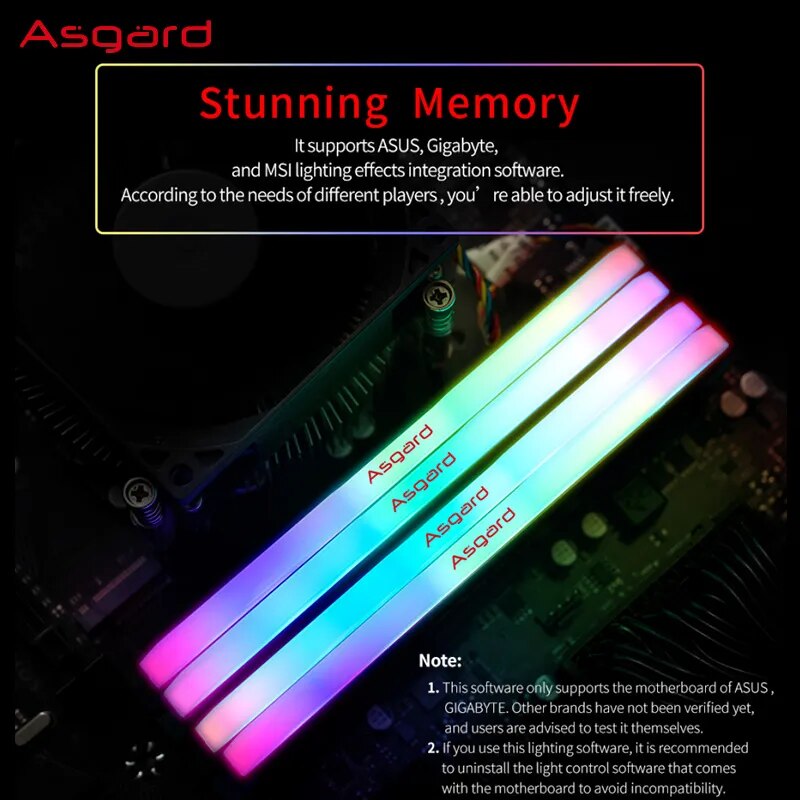 Asgard-Desktop RGB Memory RAM, 8GB x 2, 16GB x 2, 3200MHz, W2 Series, 1.35V, Dual-Channel DIMM