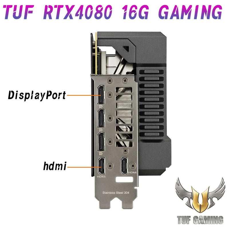 Asus novo tuf rtx 4080 16g placa gráfica de jogos gddr6x 16gb placas de vídeo gpu 256bit nvidia rtx4080 pcie4.0 oc modo 2535 mhz CUDA Core 9728 HDMI DisplayPort suporta Intel AMD CPU Motherboard para jogos de PC