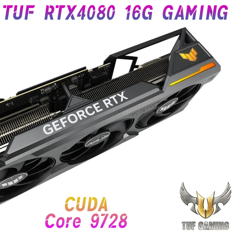 Asus novo tuf rtx 4080 16g placa gráfica de jogos gddr6x 16gb placas de vídeo gpu 256bit nvidia rtx4080 pcie4.0 oc modo 2535 mhz CUDA Core 9728 HDMI DisplayPort suporta Intel AMD CPU Motherboard para jogos de PC