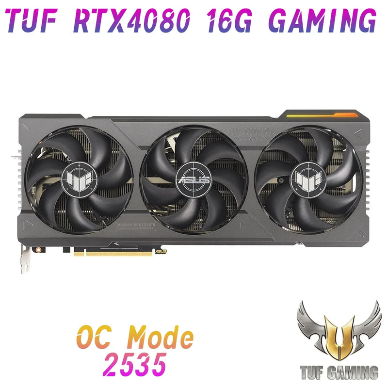 Asus novo tuf rtx 4080 16g placa gráfica de jogos gddr6x 16gb placas de vídeo gpu 256bit nvidia rtx4080 pcie4.0 oc modo 2535 mhz CUDA Core 9728 HDMI DisplayPort suporta Intel AMD CPU Motherboard para jogos de PC