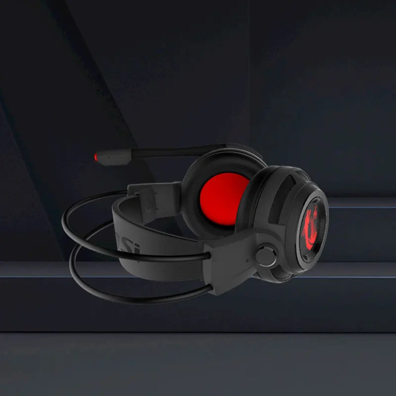 Auscultadores Gamer com fio ergonómicos, MSI DS502 Gaming Headset LED com Microfone, HiFi 7.1 para Laptop, Redução de Ruído RGB, PC Gamer