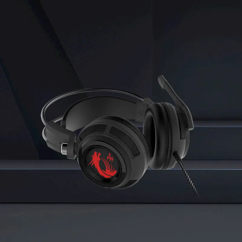 Auscultadores Gamer com fio ergonómicos, MSI DS502 Gaming Headset LED com Microfone, HiFi 7.1 para Laptop, Redução de Ruído RGB, PC Gamer