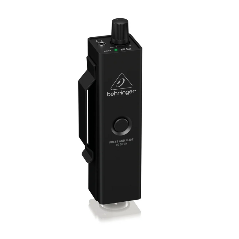 BEHRINGER-P2 Amplificador Ultra-Compacto Monitor Pessoal In-Ear, Controle de Bateria com Indicadores LED, Conveniente Clipe Belt-Pack