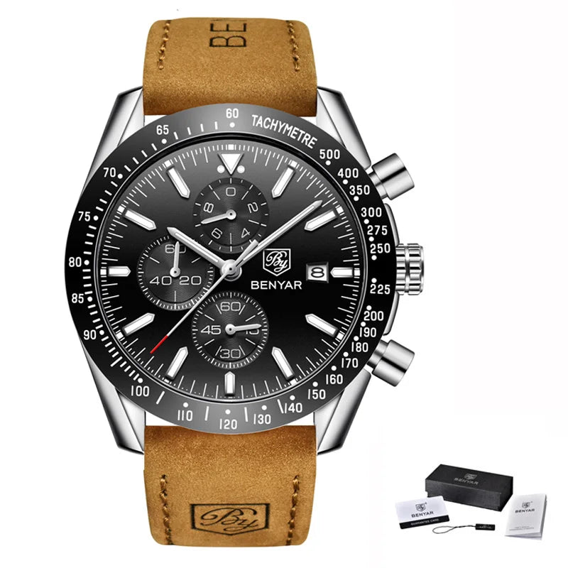 BENYAR-Relógio Masculino Quartz Cronógrafo Militar, Relógios Esportivos Impermeáveis, Marca de Luxo, Silicone Strap, Relógio