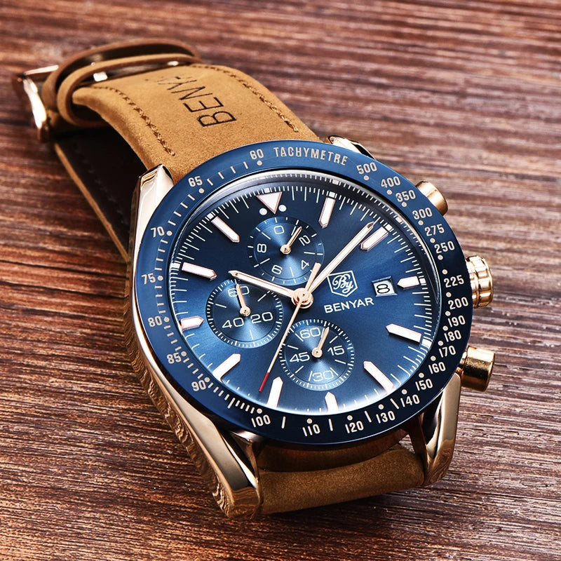 BENYAR-Relógio Masculino Quartz Cronógrafo Militar, Relógios Esportivos Impermeáveis, Marca de Luxo, Silicone Strap, Relógio