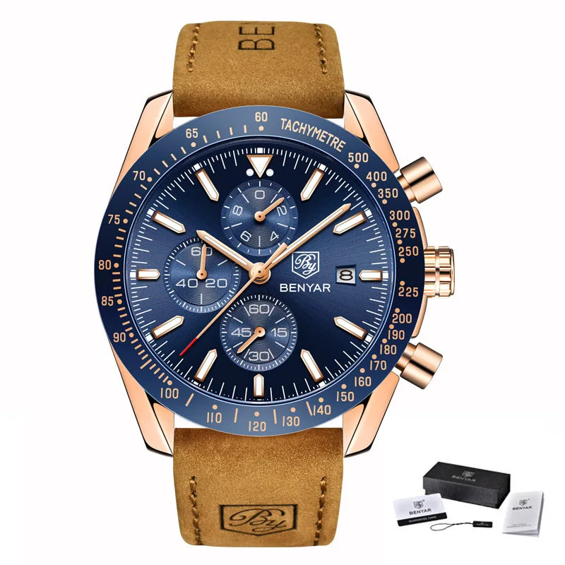 BENYAR-Relógio Masculino Quartz Cronógrafo Militar, Relógios Esportivos Impermeáveis, Marca de Luxo, Silicone Strap, Relógio