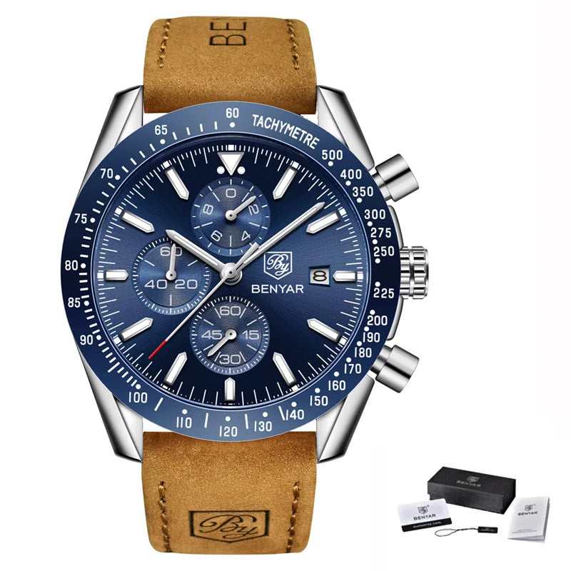 BENYAR-Relógio Masculino Quartz Cronógrafo Militar, Relógios Esportivos Impermeáveis, Marca de Luxo, Silicone Strap, Relógio