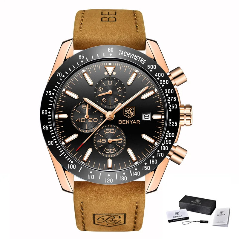 BENYAR-Relógio Masculino Quartz Cronógrafo Militar, Relógios Esportivos Impermeáveis, Marca de Luxo, Silicone Strap, Relógio