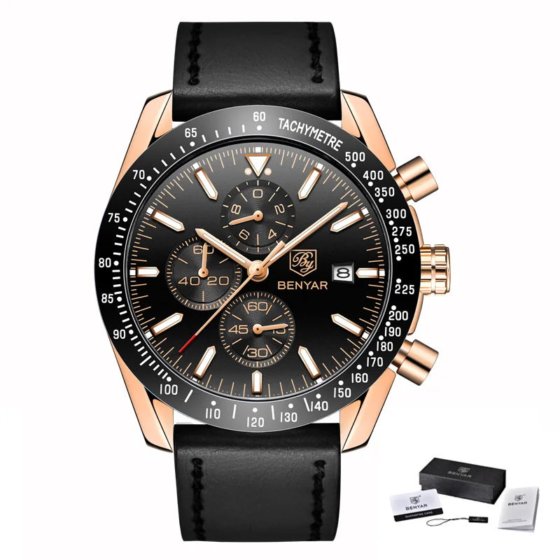 BENYAR-Relógio Masculino Quartz Cronógrafo Militar, Relógios Esportivos Impermeáveis, Marca de Luxo, Silicone Strap, Relógio