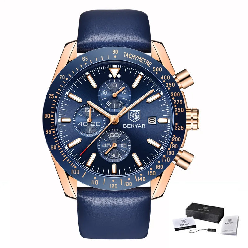 BENYAR-Relógio Masculino Quartz Cronógrafo Militar, Relógios Esportivos Impermeáveis, Marca de Luxo, Silicone Strap, Relógio