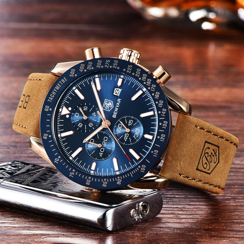 BENYAR-Relógio Masculino Quartz Cronógrafo Militar, Relógios Esportivos Impermeáveis, Marca de Luxo, Silicone Strap, Relógio