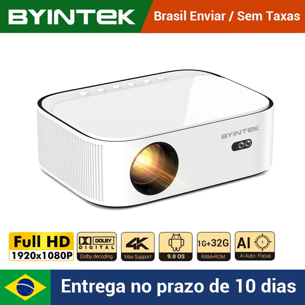 BYINTEK-K45 Projetor Inteligente Auto-foco AI, Android, Wi-Fi, Full HD, 1920x1080 LCD, Vídeo LED, Home Theater, 1080P, 4K