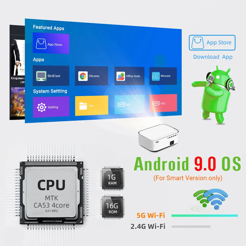 BYINTEK-K45 Projetor Inteligente Auto-foco AI, Android, Wi-Fi, Full HD, 1920x1080 LCD, Vídeo LED, Home Theater, 1080P, 4K