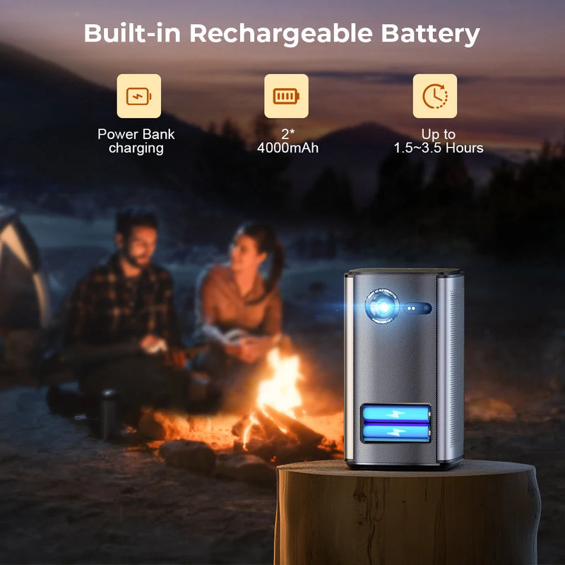 BYINTEK-Projetor DLP LED Portátil com Bateria, P70, 3D, 4K, Mini Cinema, Inteligente, Android, WiFi, 1080P, Home Theater, Vídeo