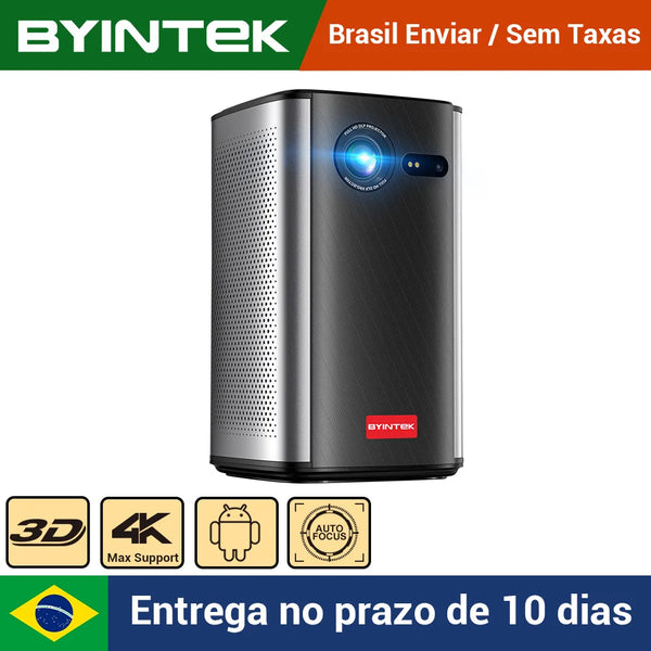 BYINTEK-Projetor DLP LED Portátil com Bateria, P70, 3D, 4K, Mini Cinema, Inteligente, Android, WiFi, 1080P, Home Theater, Vídeo