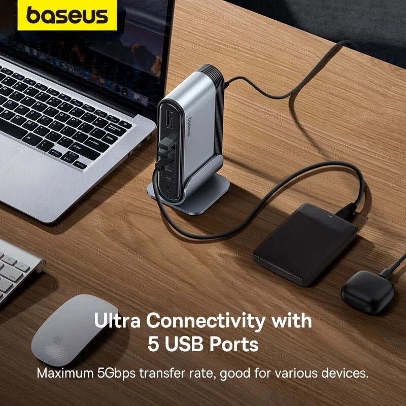 Baseus-HUB USB C com Adaptador de Energia, Docking Station para MacBook Pro M1 M2, Gen2, Dual 4K, 60Hz, Compatível com HDMI, DP, USB 3.0, 17 em 1