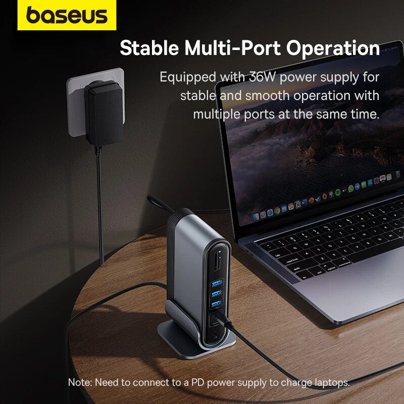 Baseus-HUB USB C com Adaptador de Energia, Docking Station para MacBook Pro M1 M2, Gen2, Dual 4K, 60Hz, Compatível com HDMI, DP, USB 3.0, 17 em 1
