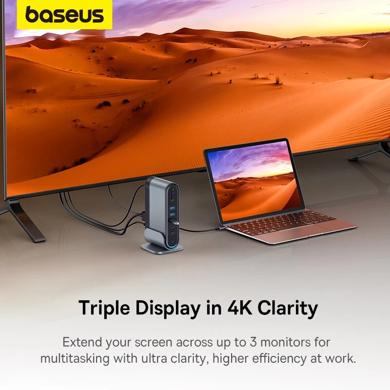Baseus-HUB USB C com Adaptador de Energia, Docking Station para MacBook Pro M1 M2, Gen2, Dual 4K, 60Hz, Compatível com HDMI, DP, USB 3.0, 17 em 1