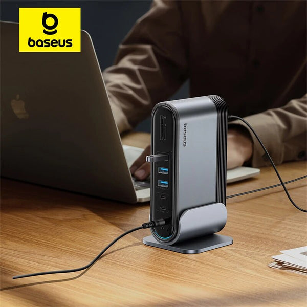 Baseus-HUB USB C com Adaptador de Energia, Docking Station para MacBook Pro M1 M2, Gen2, Dual 4K, 60Hz, Compatível com HDMI, DP, USB 3.0, 17 em 1
