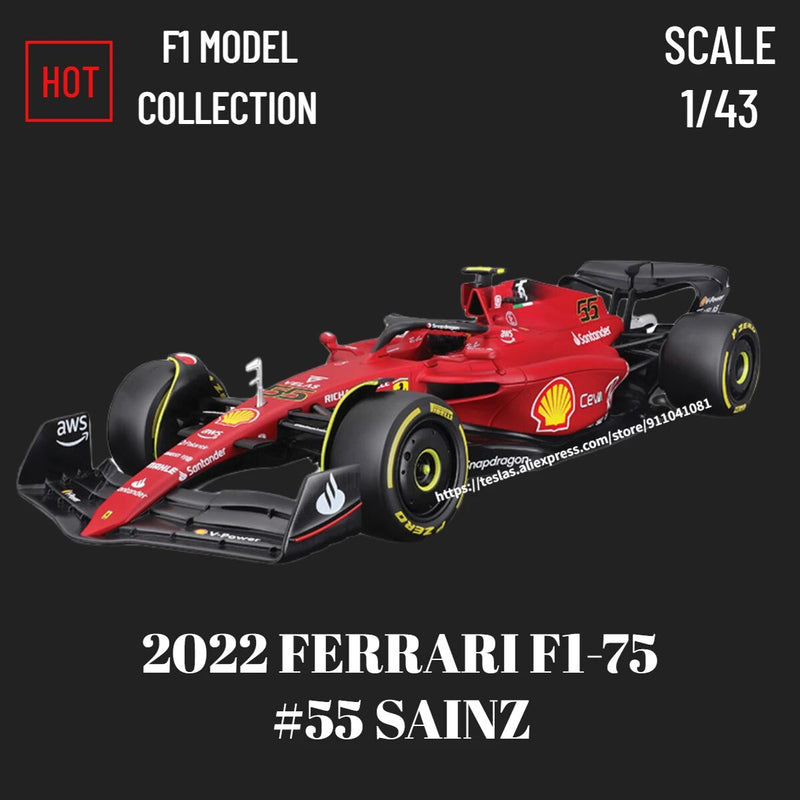 Bburago escala 1:43 f1 2022 modelo de carro ferrari F1-75 leclerc sainz redbull corrida mercedes miniatura crianças presente natal brinquedos para o menino