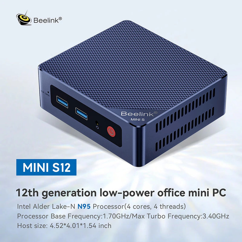 Beelink Desktop Gaming Computer, Mini S, Intel, 11th Gen, N5095, N100, S12 Pro, DDR4, 8GB, 128GB, SSD, N95 VS, GK3V, J4125