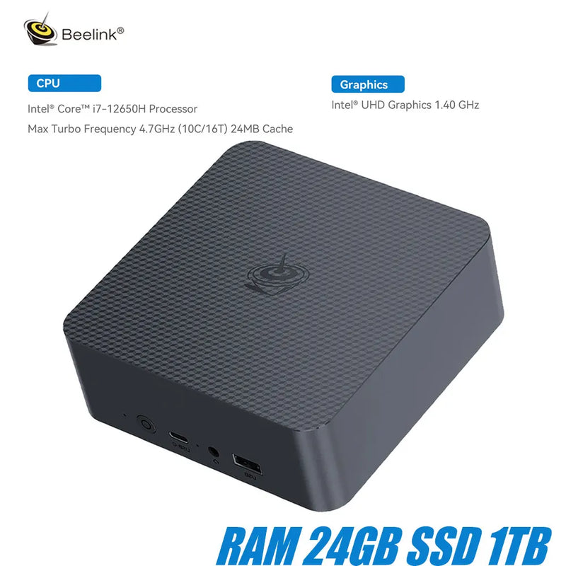 Beelink-Office Mini PC, EQI12, Intel Core 1220P, i5-12450H, i7-12650H, RAM 24GB, DDR5, 500GB, 1TB, SSD, WiFi 6, BT5.2, Laptop, composto Gamer 6
