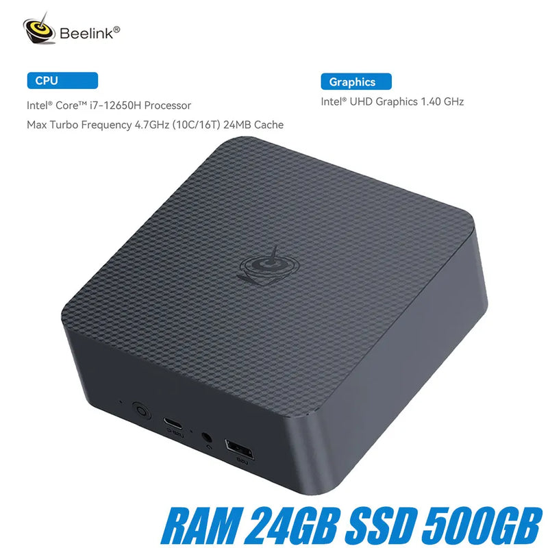 Beelink-Office Mini PC, EQI12, Intel Core 1220P, i5-12450H, i7-12650H, RAM 24GB, DDR5, 500GB, 1TB, SSD, WiFi 6, BT5.2, Laptop, composto Gamer 6