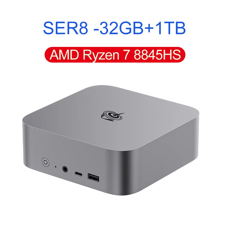 Beelink-Poderoso Mini Computador de Jogos, SER8 AI PC, AMD Ryzen 7, 8845HS, 32G, DDR5, 1T, SSD NVME, Suporta WiFi 6, 2.5Gbps LAN