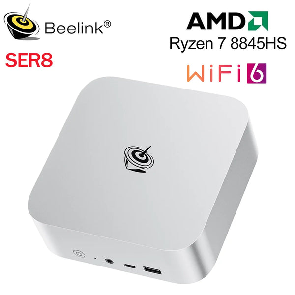 Beelink-Poderoso Mini Computador de Jogos, SER8 AI PC, AMD Ryzen 7, 8845HS, 32G, DDR5, 1T, SSD NVME, Suporta WiFi 6, 2.5Gbps LAN