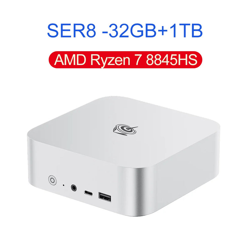 Beelink-Poderoso Mini Computador de Jogos, SER8 AI PC, AMD Ryzen 7, 8845HS, 32G, DDR5, 1T, SSD NVME, Suporta WiFi 6, 2.5Gbps LAN