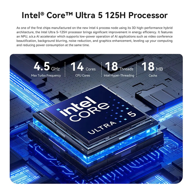 Beelink-SEi14 AI PCIntel Core Ultra 5 Gaming PC, 125H, 32GB de RAM DDR5, 1TB, SSD M.2 NVMe, Tipo C, 2.5Gbps, BT5.2, VS SER8, Mini PC novo