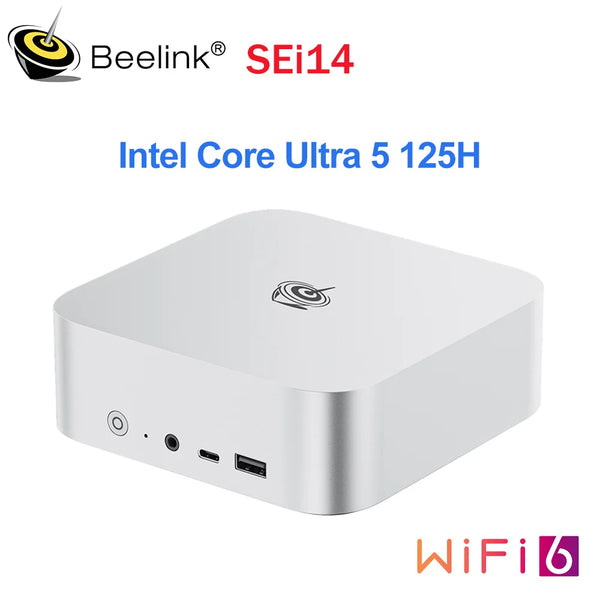 Beelink-SEi14 AI PCIntel Core Ultra 5 Gaming PC, 125H, 32GB de RAM DDR5, 1TB, SSD M.2 NVMe, Tipo C, 2.5Gbps, BT5.2, VS SER8, Mini PC novo