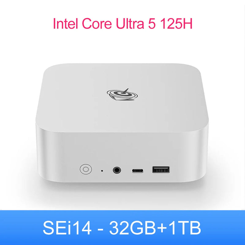 Beelink-SEi14 AI PCIntel Core Ultra 5 Gaming PC, 125H, 32GB de RAM DDR5, 1TB, SSD M.2 NVMe, Tipo C, 2.5Gbps, BT5.2, VS SER8, Mini PC novo