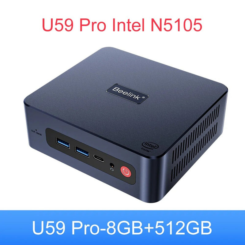 Beelink-U59 Pro Mini PC, Computador de mesa para jogos, Intel 11th Gen, N5105, DDR4, 8GB, SSD de 512GB, EQ12, N100, Dual WiFi, 1000M, N5095