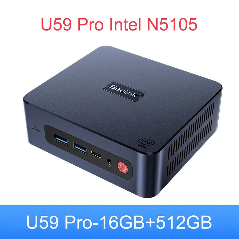Beelink-U59 Pro Mini PC, Computador de mesa para jogos, Intel 11th Gen, N5105, DDR4, 8GB, SSD de 512GB, EQ12, N100, Dual WiFi, 1000M, N5095