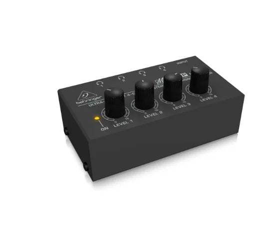 Behringer-HA400 Ultra-Compact 4 Canais Stereo Headphone Amplificador, Power Adapter, Preto para Estúdio e Palco