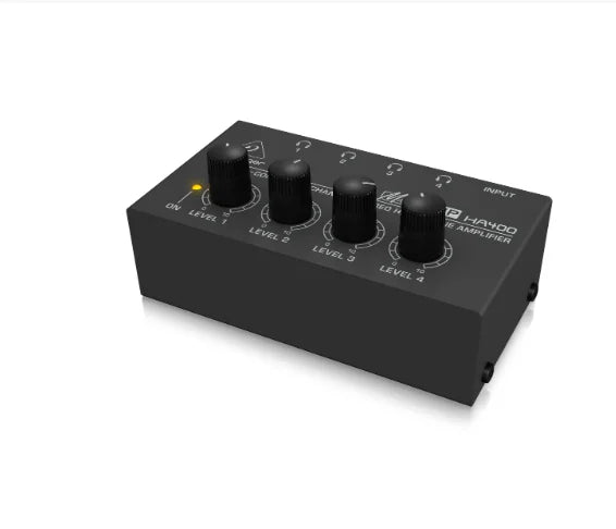 Behringer-HA400 Ultra-Compact 4 Canais Stereo Headphone Amplificador, Power Adapter, Preto para Estúdio e Palco