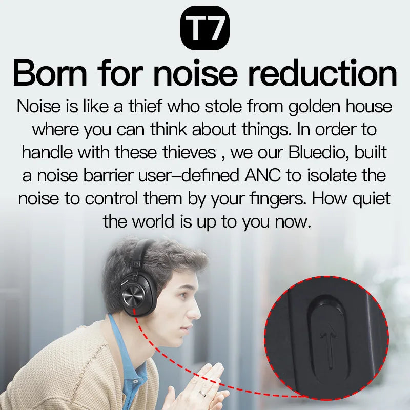 Bluedio-T7 fone de ouvido sem fio com alto-falante, Bluetooth 5.0, HIFI som auscultadores, 57 milímetros alto-falante para o telefone, ANC