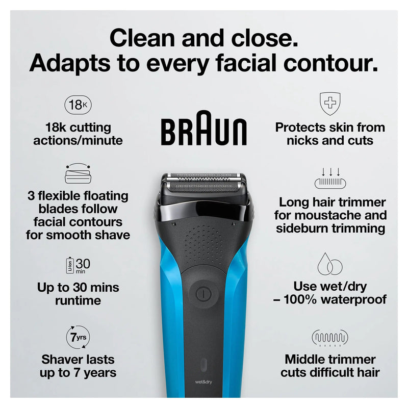 Braun-barbeador elétrico para homem, barbeador recarregável para barbear, seco e molhado, 310s