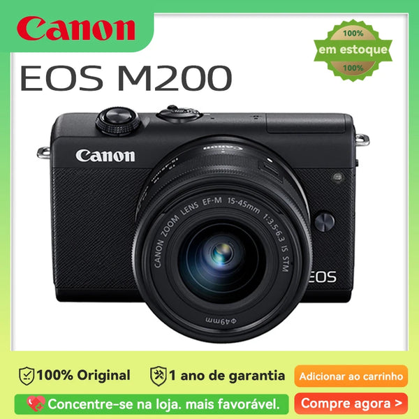 Câmera Digital Canon-EOS M200 Mirrorless, EF-M 15-45mm, lente IS STM, câmera compacta, fotografia profissional, original